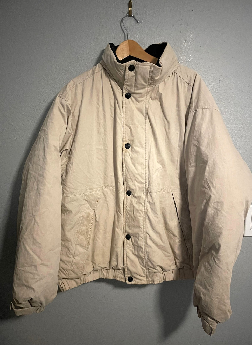 Vintage Eddie Bauer Mens Jacket XL Tall Beige Goose Down Winter Warm 90s READ